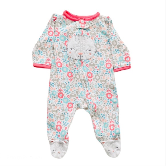 Baby Girls Floral Kitten Footed Sleeper 0-3M - Picture 1 of 5